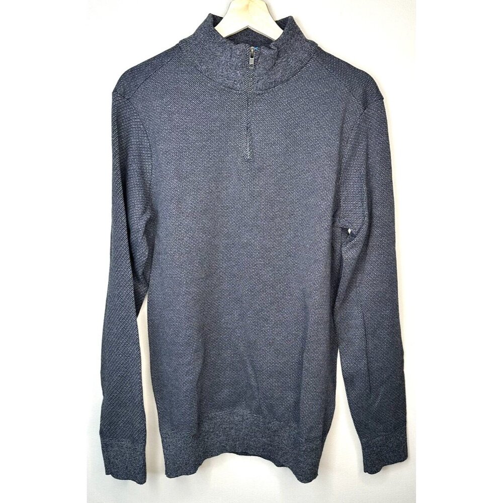 Robert Graham Mens Sweater 1/4 Zip Mock Neck Long Sleeve Pullover Gray Large